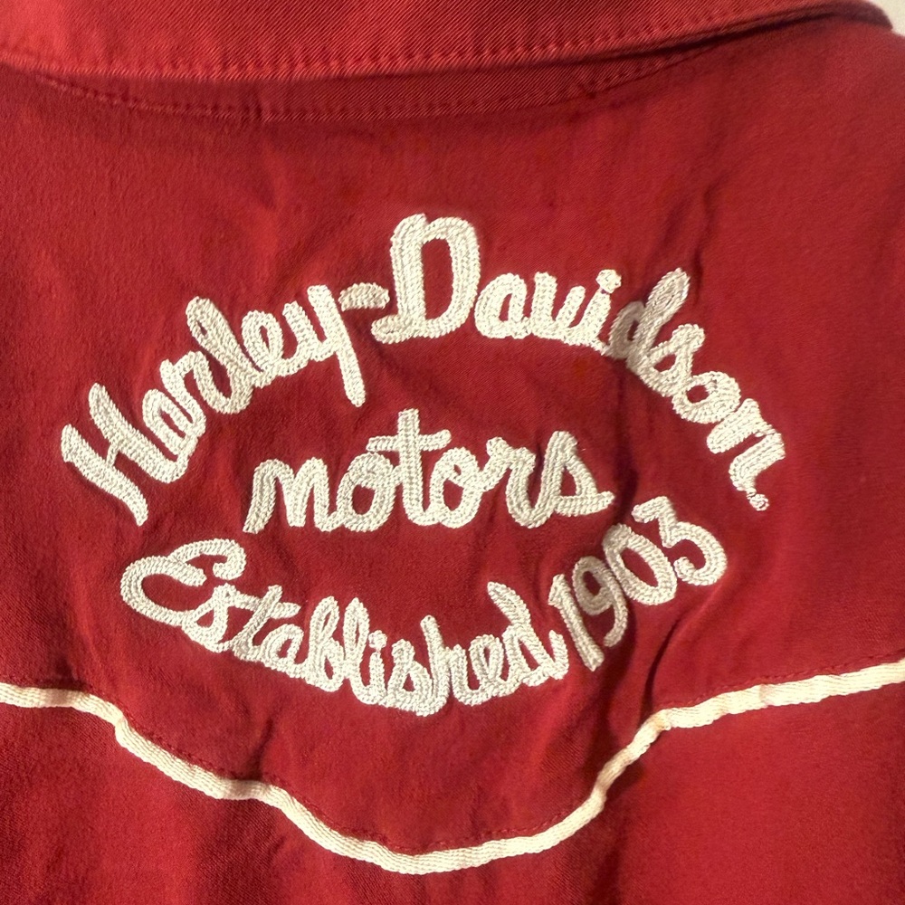 Harley Davidson Red Sleeveless Top with Embroidery- Size M - Picture 5 of 7